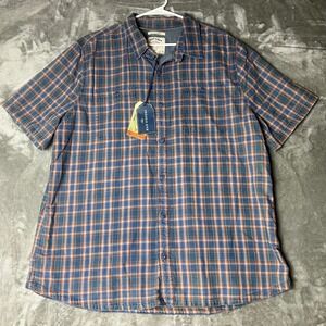 NWT Fat Face Indigo Dye Plaid Short Sleeve Button Up Shirt Men's XXL Regular Fit
